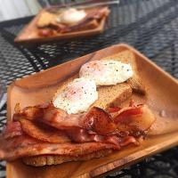 Poached Eggs, Bacon on organic Sprouted wheat